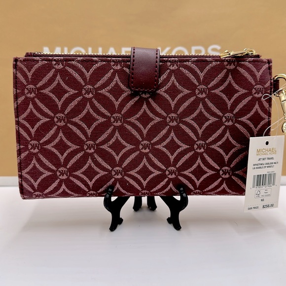Michael Kors Jet Set Travel Lg Double-Zip Wristlet-Wallet-PhoneHolder Oxblood - Picture 16 of 16